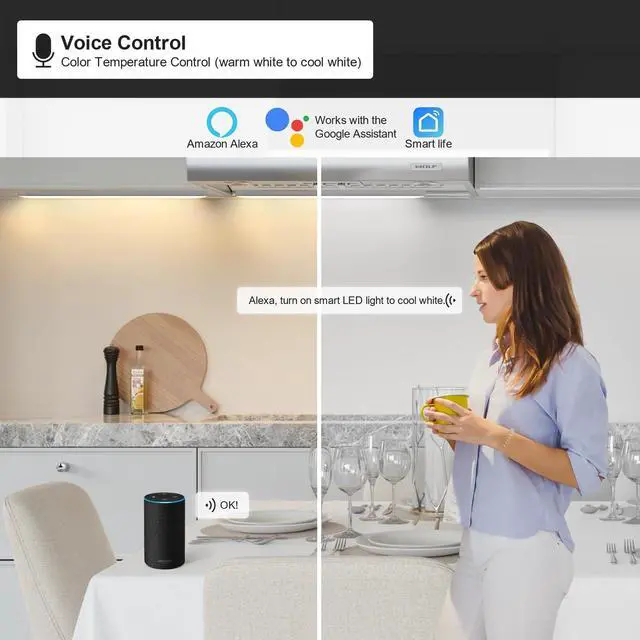 Alt view image 5 of 7 - 6pack 12inch Dimmable LED Under Cabinet Light Kit, 2700K to 6000K Smart LED Under Counter Lighting Fixture, Compatible with Alexa, Google Assistant, for Kitchen, Pantry, Shelf (Black)