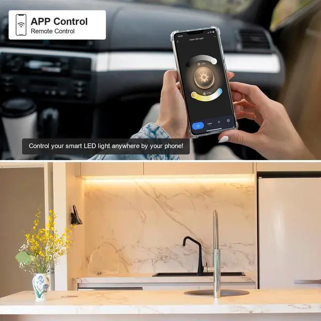 Alt view image 6 of 7 - 6pack 12inch Dimmable LED Under Cabinet Light Kit, 2700K to 6000K Smart LED Under Counter Lighting Fixture, Compatible with Alexa, Google Assistant, for Kitchen, Pantry, Shelf (Black)