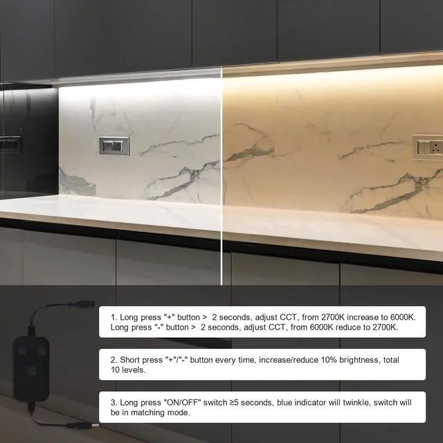 Alt view image 7 of 7 - 6pack 12inch Dimmable LED Under Cabinet Light Kit, 2700K to 6000K Smart LED Under Counter Lighting Fixture, Compatible with Alexa, Google Assistant, for Kitchen, Pantry, Shelf (Black)