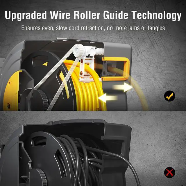 Alt view image 4 of 7 - 12 Gauge Extension Cord Reel, 45 FT Retractable Extension Cord, 12 AWG/3C SJTOW Heavy Duty Power Cord, 15 AMP Circuit Breaker, Lighted Triple Tap, Ceiling or Wall Mount, ETL Listed