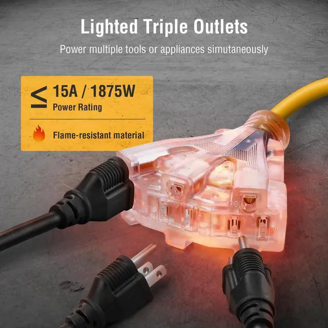 Alt view image 7 of 7 - 12 Gauge Extension Cord Reel, 45 FT Retractable Extension Cord, 12 AWG/3C SJTOW Heavy Duty Power Cord, 15 AMP Circuit Breaker, Lighted Triple Tap, Ceiling or Wall Mount, ETL Listed