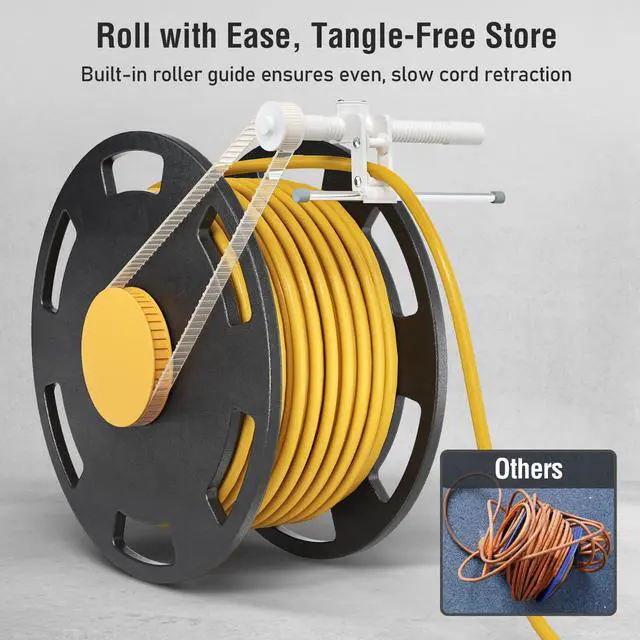 Alt view image 5 of 7 - 50 FT Retractable Extension Cord Reel, 14AWG/3C SJTW Power Cord Storage Reel, 3 Outlets Triple Tap, 13A Circuit Breaker, Wall Mount/Ceiling Hanging for Workshop, Garage, ETL Listed
