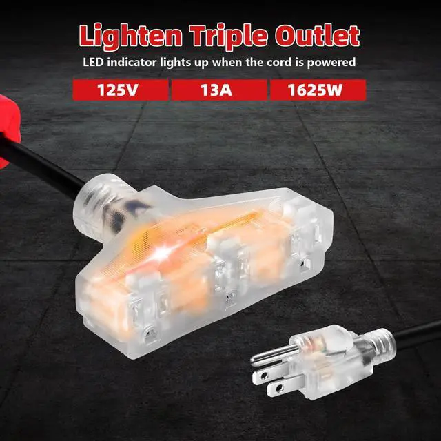 Alt view image 7 of 7 - Retractable Extension Cord Reel, 50FT 14AWG/3C Power Cord Reel for Garage Workshop, Wall/Ceiling Mounted Extension Cord Reel, 3-Lighted Triple Outlets, UL Listed, 13A Circuit Breaker