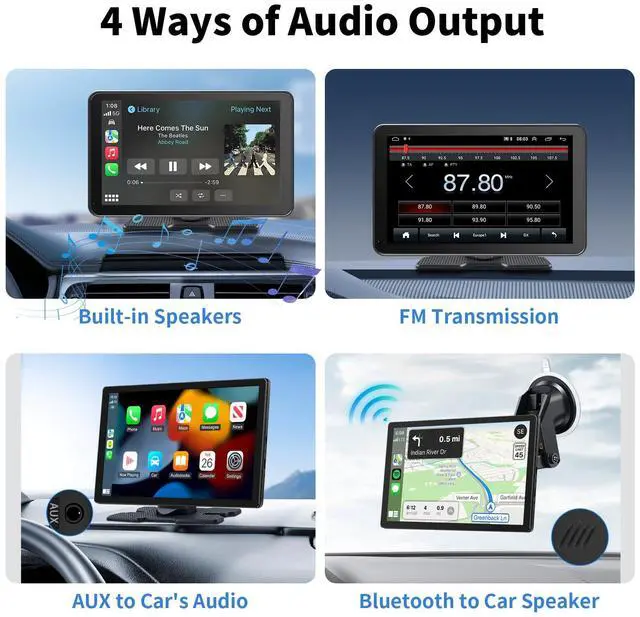 Alt view image 5 of 7 - CarPlay Screen for Car, 9'' Wireless CarPlay & Android Auto - Smart Portable Touchscreen with Bluetooth/FM, Mirror Link, Voice Control, GPS Navigation, Hands-Free Calling, Plug & Play Car Play Screen