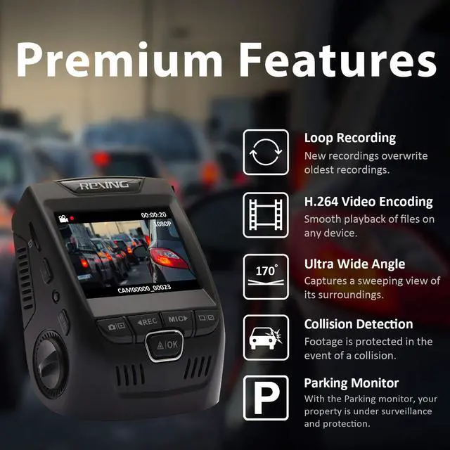 Alt view image 2 of 7 - V1 Basic Dash Cam 1080P FHD DVR Car Driving Recorder, 2.4" LCD Screen 170°Wide Angle, G-Sensor, WDR, Parking Monitor, Loop Recording