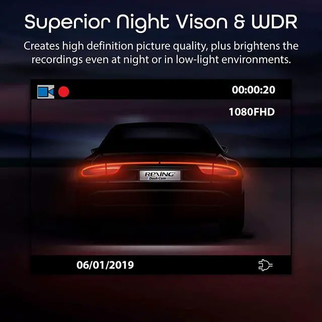 Alt view image 3 of 7 - V1 Basic Dash Cam 1080P FHD DVR Car Driving Recorder, 2.4" LCD Screen 170°Wide Angle, G-Sensor, WDR, Parking Monitor, Loop Recording