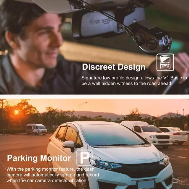 Alt view image 4 of 7 - V1 Basic Dash Cam 1080P FHD DVR Car Driving Recorder, 2.4" LCD Screen 170°Wide Angle, G-Sensor, WDR, Parking Monitor, Loop Recording