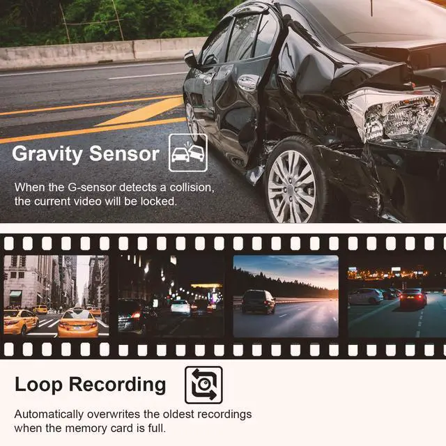 Alt view image 5 of 7 - V1 Basic Dash Cam 1080P FHD DVR Car Driving Recorder, 2.4" LCD Screen 170°Wide Angle, G-Sensor, WDR, Parking Monitor, Loop Recording