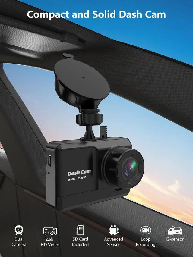 Alt view image 2 of 7 - Dash Cam Front and Rear, 2.5K+1080P Dual Dash Camera for Cars with 32GB SD Card, 2.45 inch IPS Screen, 2 Mounting Ways, Night Vision, WDR, Accident Lock, Loop Recording, Parking Monitor