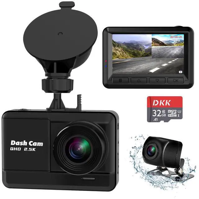 Main image of Dash Cam Front and Rear, 2.5K+1080P Dual Dash Camera for Cars with 32GB SD Card, 2.45 inch IPS Screen, 2 Mounting Ways, Night Vision, WDR, Accident Lock, Loop Recording, Parking Monitor