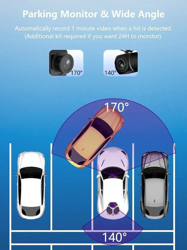 Alt view image 5 of 7 - Dash Cam Front and Rear, 2.5K+1080P Dual Dash Camera for Cars with 32GB SD Card, 2.45 inch IPS Screen, 2 Mounting Ways, Night Vision, WDR, Accident Lock, Loop Recording, Parking Monitor