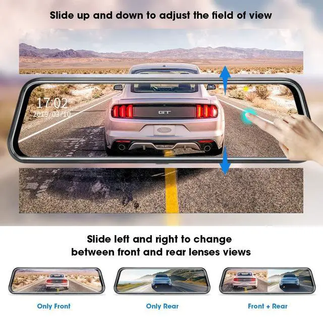 Alt view image 5 of 7 - 10'' Mirror Dash Cam Night Vision 1080P FHD Full Touch Screen Front and Rear View Backup Camera for Cars Loop Recording Streaming Media 170°Wide Angle Parking Assistance with 10 Meters Cable