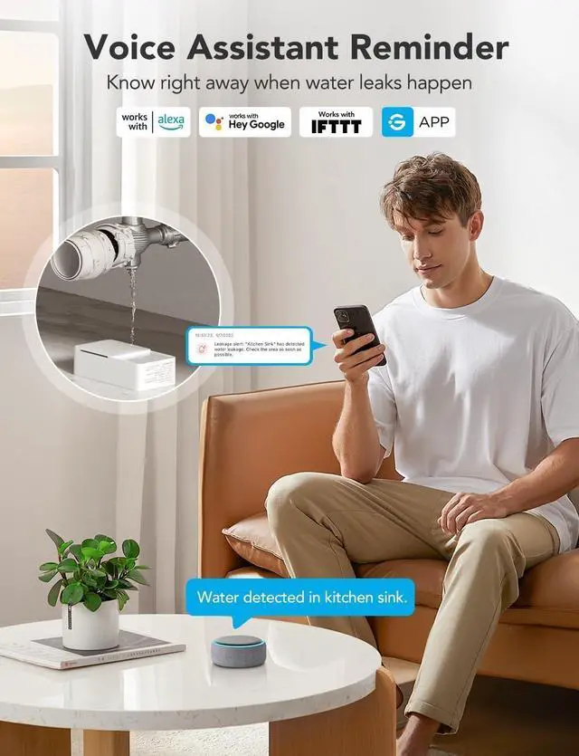 Alt view image 7 of 7 - Premium Smart Water Leak Detector 2 with 1968ft Ultra-Long Range, WiFi Water Sensor with SMS/Email/APP Push and Sound Alarm, 5-Year Battery Life, Suitable for Home, Basement, Kitchen, 3 Pack