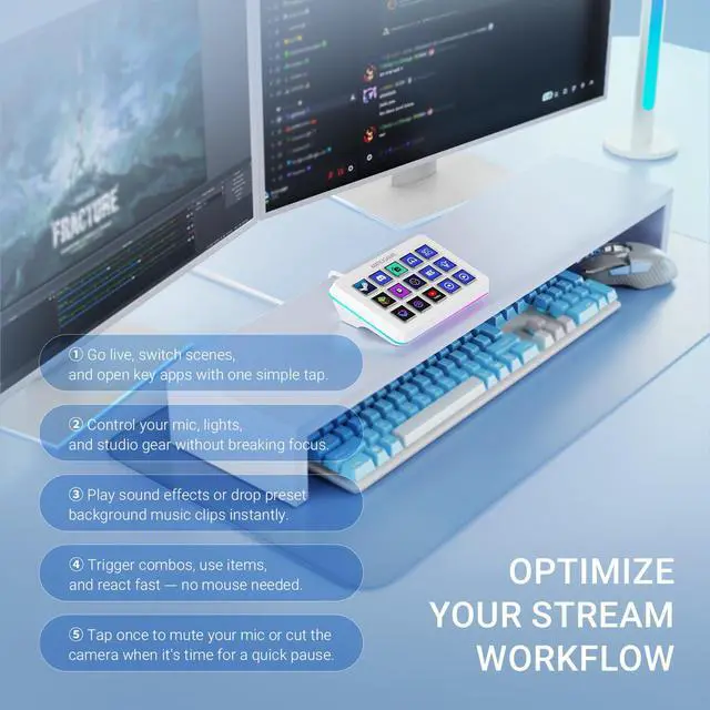 Alt view image 5 of 7 - FIFINE Gaming Controller with 15 Shortcuts for OBS Streaming Studio with Macro Keys, Trigger Actions, PC Media RGB Controller for Content Creation/Office Work-D6 White