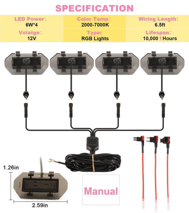 Alt view image 7 of 7 - Grill Lights for Jeep Wrangler JL JLU Front Bumper Grille LED Running Marker Lamp Accessories (RGB, 2024-2025)