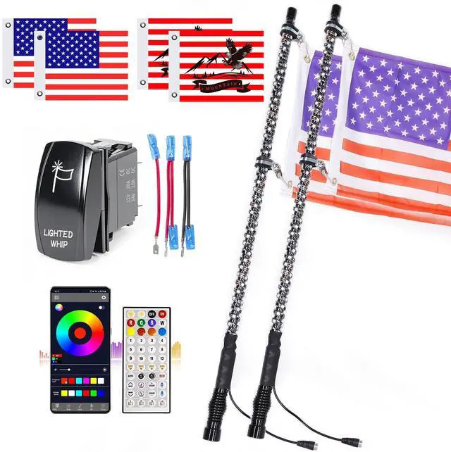 Main image of 2PCS 3FT LED Whip Lights with Spring Base Spiral RGB Chasing Lights with APP & Remote Control, Music Antenna Whip Light for Can-Am UTV ATV RZR Can-Am SXS Polaris Offroad Truck