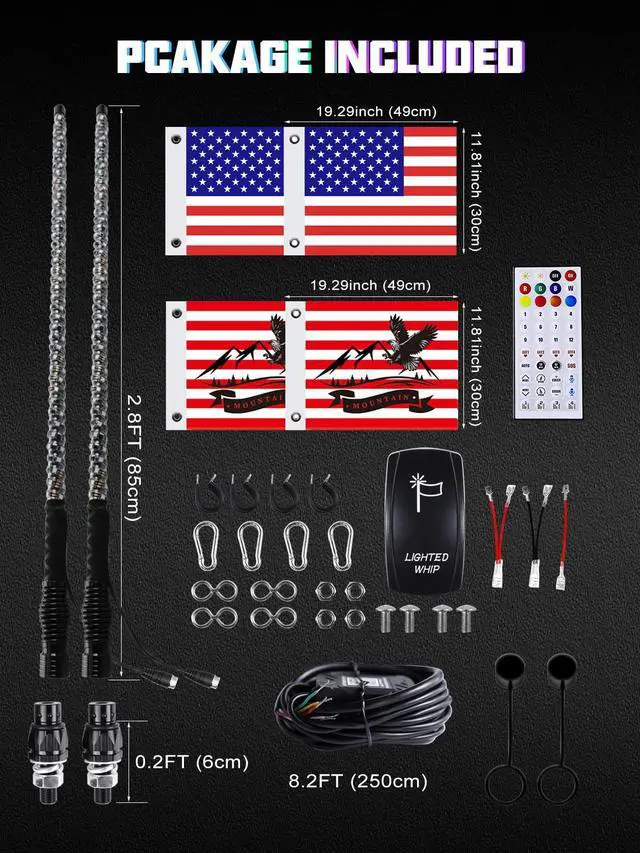 Alt view image 6 of 7 - 2PCS 3FT LED Whip Lights with Spring Base Spiral RGB Chasing Lights with APP & Remote Control, Music Antenna Whip Light for Can-Am UTV ATV RZR Can-Am SXS Polaris Offroad Truck