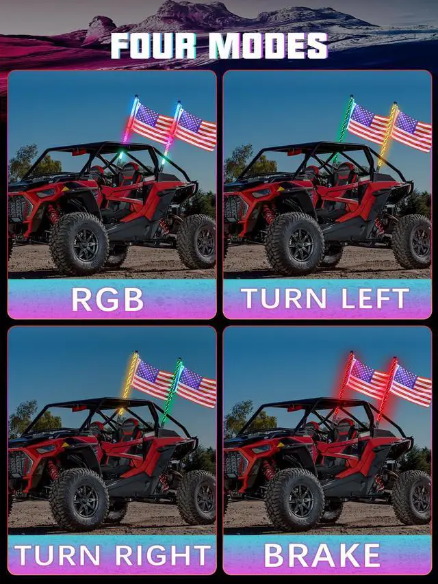 Alt view image 3 of 7 - 2PCS 3FT LED Whip Lights with Spring Base Spiral RGB Chasing Lights with APP & Remote Control, Music Antenna Whip Light for Can-Am UTV ATV RZR Can-Am SXS Polaris Offroad Truck