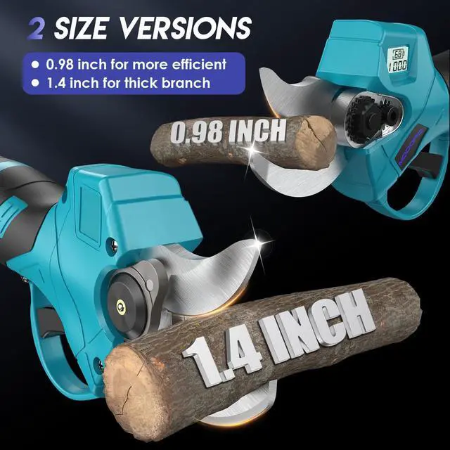Alt view image 3 of 7 - Upgraded Electric Pruning Shears, 1.4" Cutting Diameter Cordless Pruner with LCD Display, Brushless Motor, 2×2.0Ah Rechargeable Batteries & Extra Blade for Garden Trees and Branches