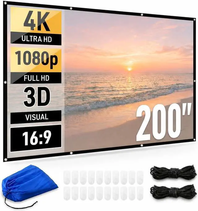 Main image of 200 Inch Projector Screen Outdoor, 4K Full HD 3D 16:9 Canvas Material Double-Sided Projection, Foldable Portable, Wall Mount Hanging Extra Large for Home Outside Theater, Party