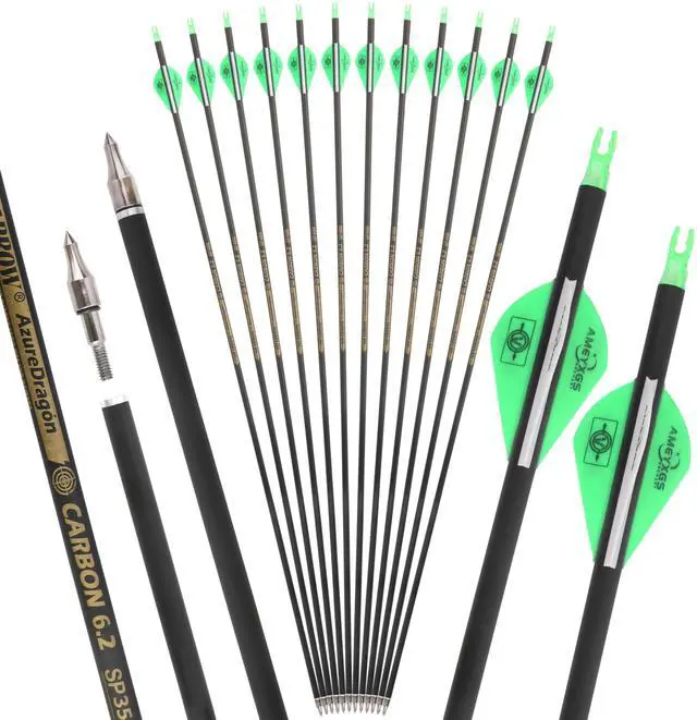 Main image of wolfman 31" Pure Carbon Arrows Archery Practice Hunting Arrows Spine 300 350 400 500 600 with Removable Tips Targeting Arrows for Compound & Recurve & Long Bow 6/12pcs (6, Green, Spine 350)