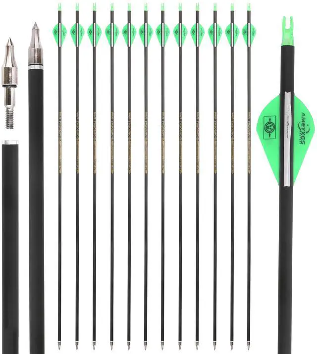 Alt view image 4 of 6 - wolfman 31" Pure Carbon Arrows Archery Practice Hunting Arrows Spine 300 350 400 500 600 with Removable Tips Targeting Arrows for Compound & Recurve & Long Bow 6/12pcs (6, Green, Spine 350)