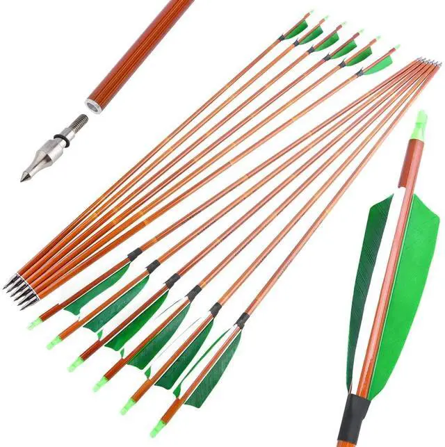 Main image of SHARROW 30 Inch Archery Carbon Arrows Bamboo Pattern Shaft 500 Spine Practice Hunting Arrows with Natural Feather Fletching for Archery Hunting Target Shooting 6/12pcs (12 x Green Arrows)