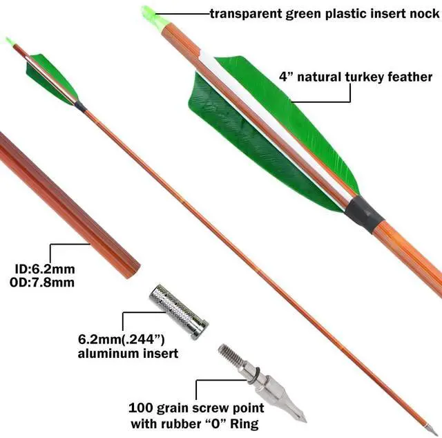 Alt view image 4 of 7 - SHARROW 30 Inch Archery Carbon Arrows Bamboo Pattern Shaft 500 Spine Practice Hunting Arrows with Natural Feather Fletching for Archery Hunting Target Shooting 6/12pcs (12 x Green Arrows)