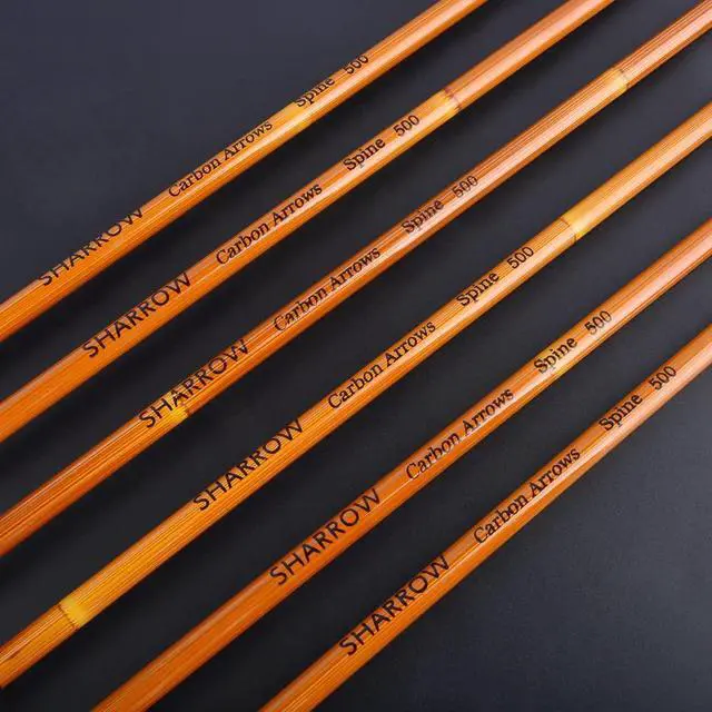 Alt view image 5 of 7 - SHARROW 30 Inch Archery Carbon Arrows Bamboo Pattern Shaft 500 Spine Practice Hunting Arrows with Natural Feather Fletching for Archery Hunting Target Shooting 6/12pcs (12 x Green Arrows)