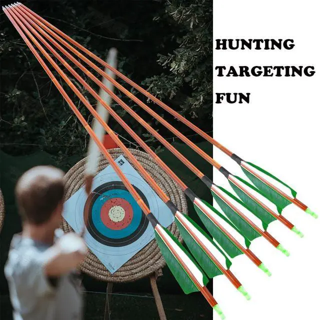 Alt view image 6 of 7 - SHARROW 30 Inch Archery Carbon Arrows Bamboo Pattern Shaft 500 Spine Practice Hunting Arrows with Natural Feather Fletching for Archery Hunting Target Shooting 6/12pcs (12 x Green Arrows)