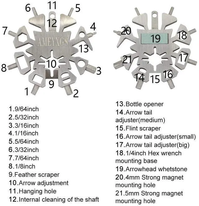 Alt view image 3 of 7 - SHARROW Archery 21 in 1Multi Tool Pliers Multifunction Snowflake Wrench Tool Archery Arrow Repair Tool Kit Feathers Scraper Nock Adjustment Shaft Cleaner Archery Gear