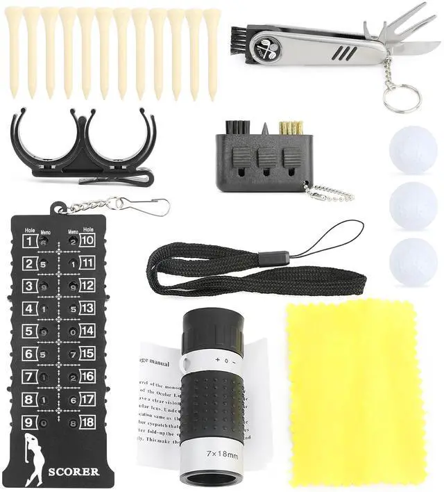 Alt view image 6 of 6 - wolfman Golf Accessories Set with Hi-End Case, Golf Balls, Rangefinder, Golf Tees, Brush, Multifunctional Divot Knife, Scorer, Golf Ball Clamp for Women and Men Golf Gifts (Brown)