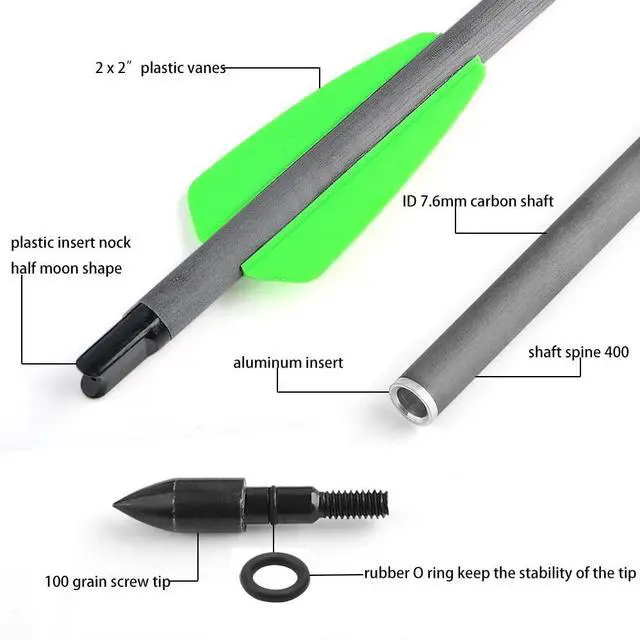 Alt view image 4 of 7 - SHARROW Carbon Crossbow Bolts 7.5 Inch Hunting Archery Carbon Arrows with 2" Vanes Replaced Arrowhead Tip for Bow Shooting Practice Outdoor Hunting (12pcs arrows)