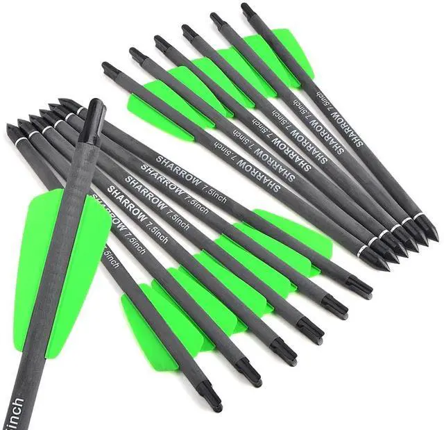Main image of SHARROW Carbon Crossbow Bolts 7.5 Inch Hunting Archery Carbon Arrows with 2" Vanes Replaced Arrowhead Tip for Bow Shooting Practice Outdoor Hunting (12pcs arrows)