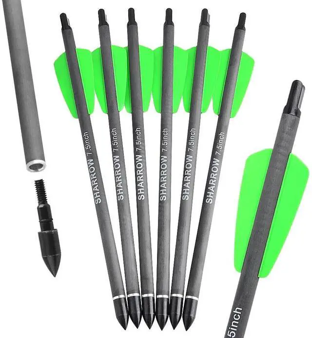 Alt view image 2 of 7 - SHARROW Carbon Crossbow Bolts 7.5 Inch Hunting Archery Carbon Arrows with 2" Vanes Replaced Arrowhead Tip for Bow Shooting Practice Outdoor Hunting (12pcs arrows)