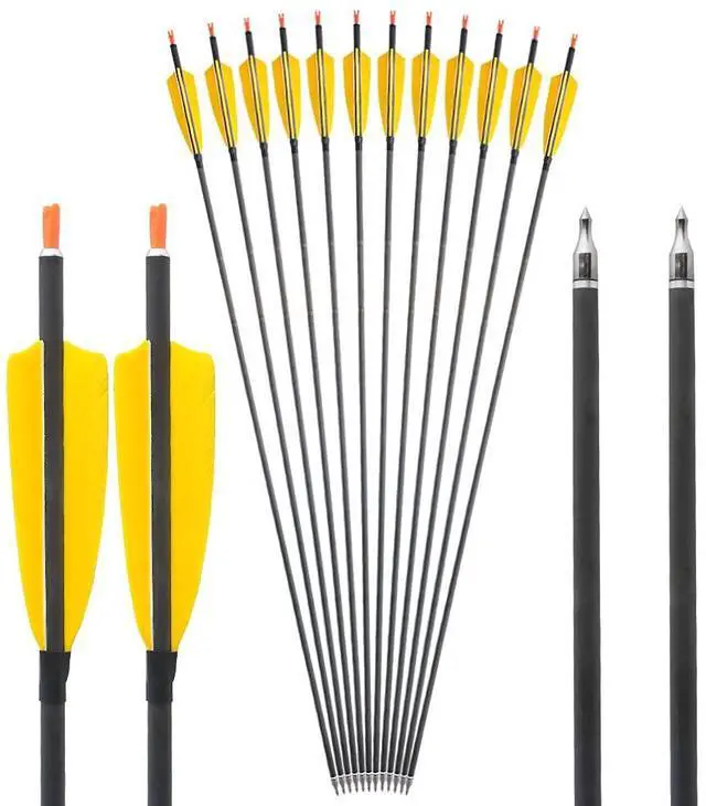 Main image of SHARROW 33 inch Carbon Arrow Hunting Arrows 400 Spine with 100 Grain Removable Tips for Archery Compound & Recurve & Traditional Bow Hunting Practice Shooting 6/12pcs (12pcs, Yellow)