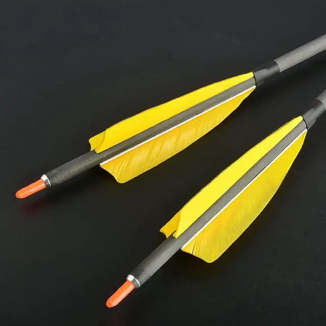 Alt view image 2 of 7 - SHARROW 33 inch Carbon Arrow Hunting Arrows 400 Spine with 100 Grain Removable Tips for Archery Compound & Recurve & Traditional Bow Hunting Practice Shooting 6/12pcs (12pcs, Yellow)