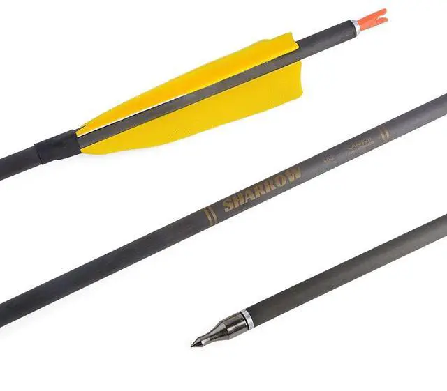 Alt view image 5 of 7 - SHARROW 33 inch Carbon Arrow Hunting Arrows 400 Spine with 100 Grain Removable Tips for Archery Compound & Recurve & Traditional Bow Hunting Practice Shooting 6/12pcs (12pcs, Yellow)
