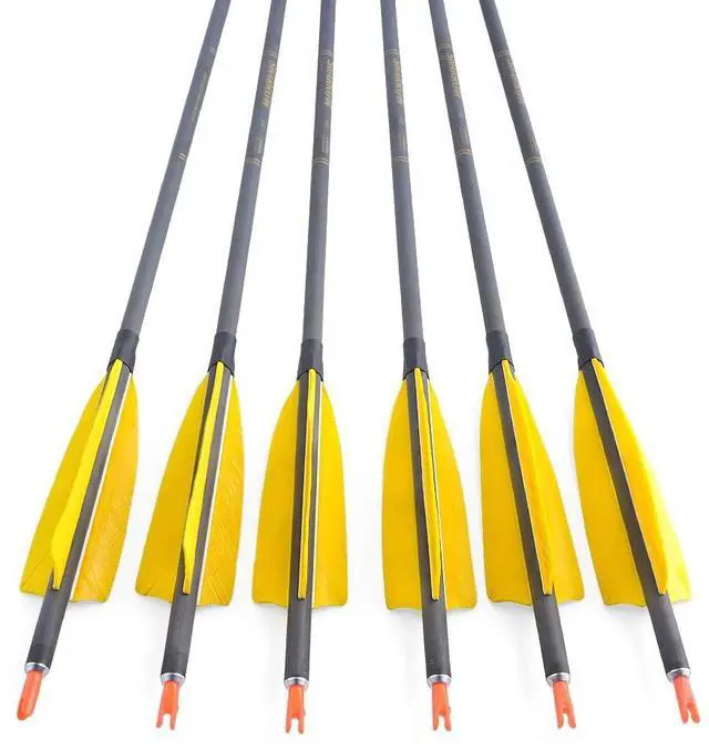 Alt view image 7 of 7 - SHARROW 33 inch Carbon Arrow Hunting Arrows 400 Spine with 100 Grain Removable Tips for Archery Compound & Recurve & Traditional Bow Hunting Practice Shooting 6/12pcs (12pcs, Yellow)