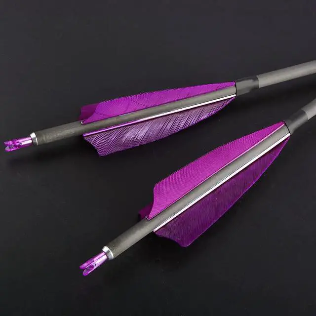 Alt view image 2 of 7 - SHARROW 33 inch Carbon Arrow Hunting Arrows 400 Spine with 100 Grain Removable Tips for Archery Compound & Recurve & Traditional Bow Hunting Practice Shooting 6/12pcs (12pcs, Purple)