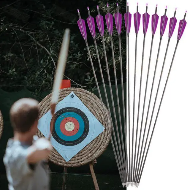 Alt view image 6 of 7 - SHARROW 33 inch Carbon Arrow Hunting Arrows 400 Spine with 100 Grain Removable Tips for Archery Compound & Recurve & Traditional Bow Hunting Practice Shooting 6/12pcs (12pcs, Purple)
