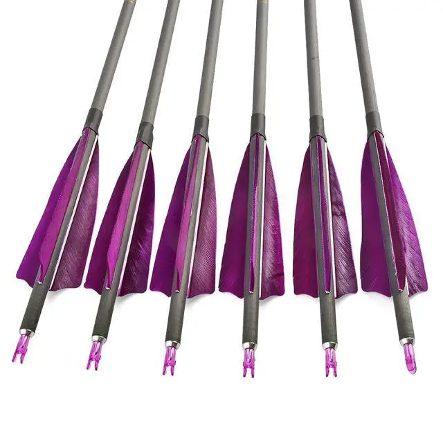 Alt view image 7 of 7 - SHARROW 33 inch Carbon Arrow Hunting Arrows 400 Spine with 100 Grain Removable Tips for Archery Compound & Recurve & Traditional Bow Hunting Practice Shooting 6/12pcs (12pcs, Purple)