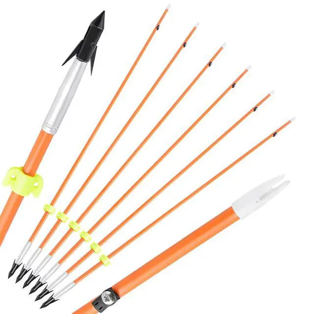 Alt view image 3 of 7 - SHARROW Bowfishing Arrows 32 Inch Fish Hunting Solid Fiberglass Shaft for Compound Recurve Bow 6 Pack (6, bowfishing arrows with black broadheads)