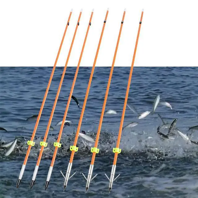 Alt view image 7 of 7 - SHARROW Bowfishing Arrows 32 Inch Fish Hunting Solid Fiberglass Shaft for Compound Recurve Bow 6 Pack (6, bowfishing arrows with black broadheads)