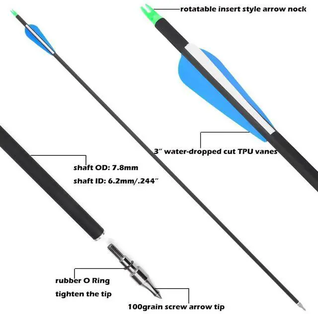 Alt view image 4 of 7 - wolfman 31" Archery Carbon Arrows Hunting Arrows 500 Spine with 100 Grain Removable Tips for Archery Compound & Recurve & Traditional Bow Target Practice Shooting 12Pack (12 PACK, Blue & White)