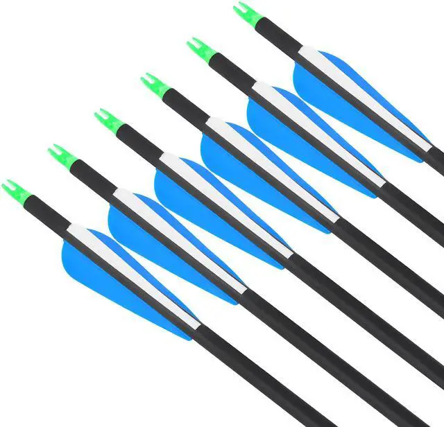 Alt view image 2 of 7 - wolfman 31" Archery Carbon Arrows Hunting Arrows 500 Spine with 100 Grain Removable Tips for Archery Compound & Recurve & Traditional Bow Target Practice Shooting 12Pack (12 PACK, Blue & White)