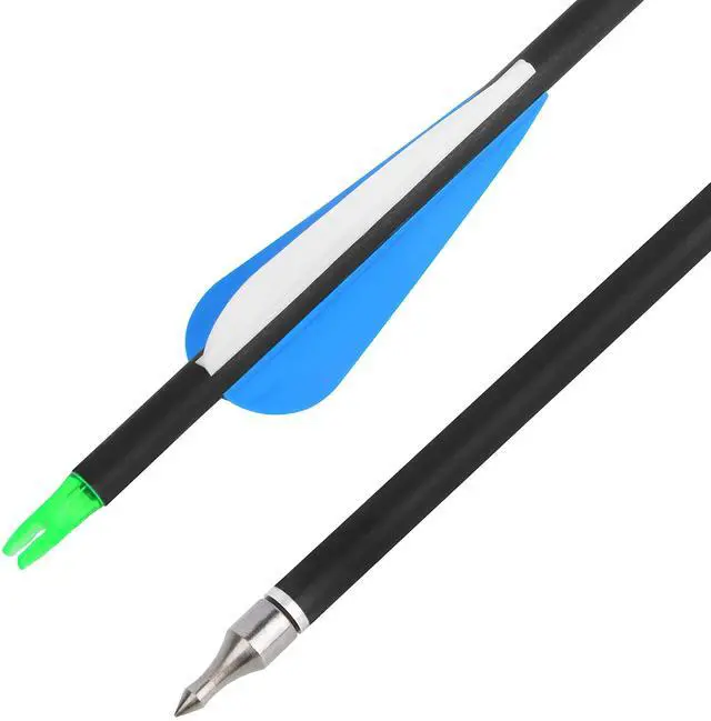 Alt view image 7 of 7 - wolfman 31" Archery Carbon Arrows Hunting Arrows 500 Spine with 100 Grain Removable Tips for Archery Compound & Recurve & Traditional Bow Target Practice Shooting 12Pack (12 PACK, Blue & White)