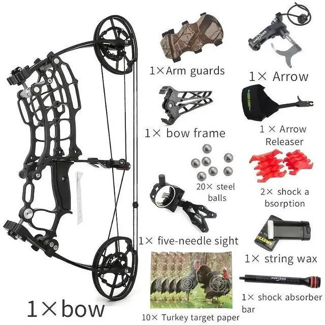 Main image of 1 Set 30-70 Pounds Adjustable Dual Purpose Compound Bow Set 25"-30" Adjustable Draw Outdoor Training Hunting Competition Gear
