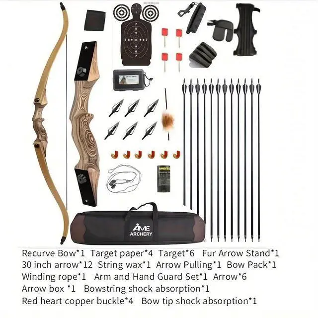 Alt view image 6 of 7 - BLACK HUNTER Wooden Recurve Bow Hunting Takedown Bow 60 lbs
