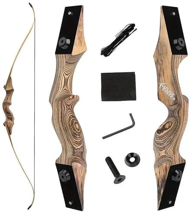 Alt view image 7 of 7 - BLACK HUNTER Wooden Recurve Bow Hunting Takedown Bow 60 lbs